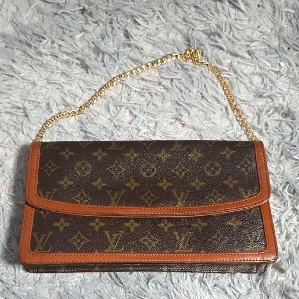 Louis Vuitton Brown Monogram Clutch with Gold Chain